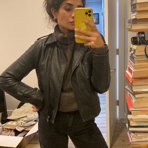 Mango sheep Leather jacket with matte details